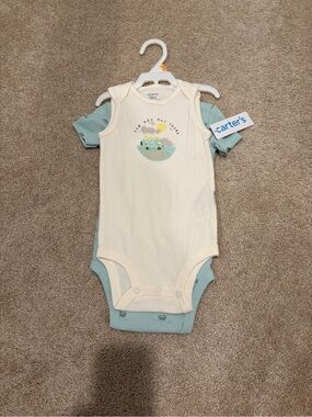Carter's Cream & Sage Green Sleeveless Bodysuit Set